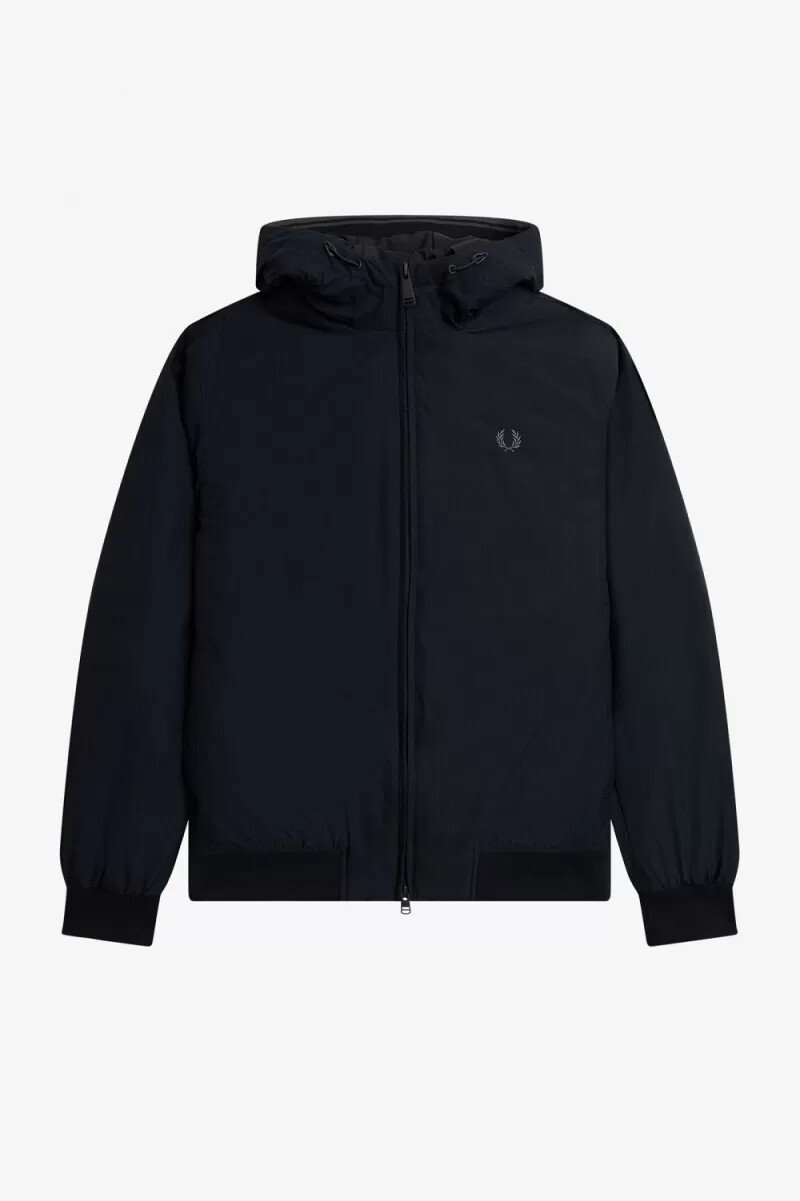 fred perry padded hooded brentham mens jackets black gunmetal
