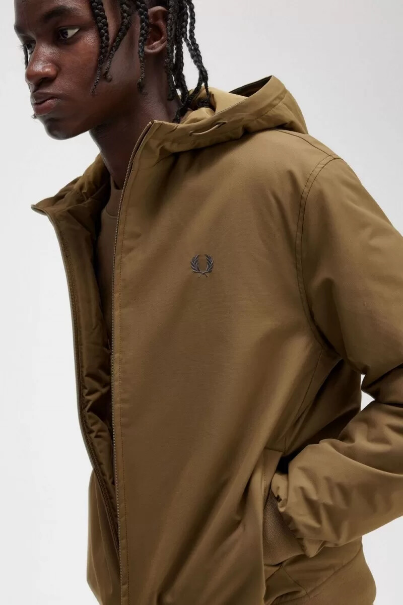 fred perry padded hooded brentham mens jackets brown