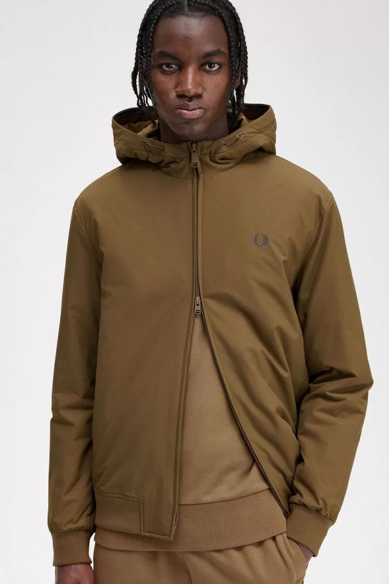 fred perry padded hooded brentham mens jackets brown