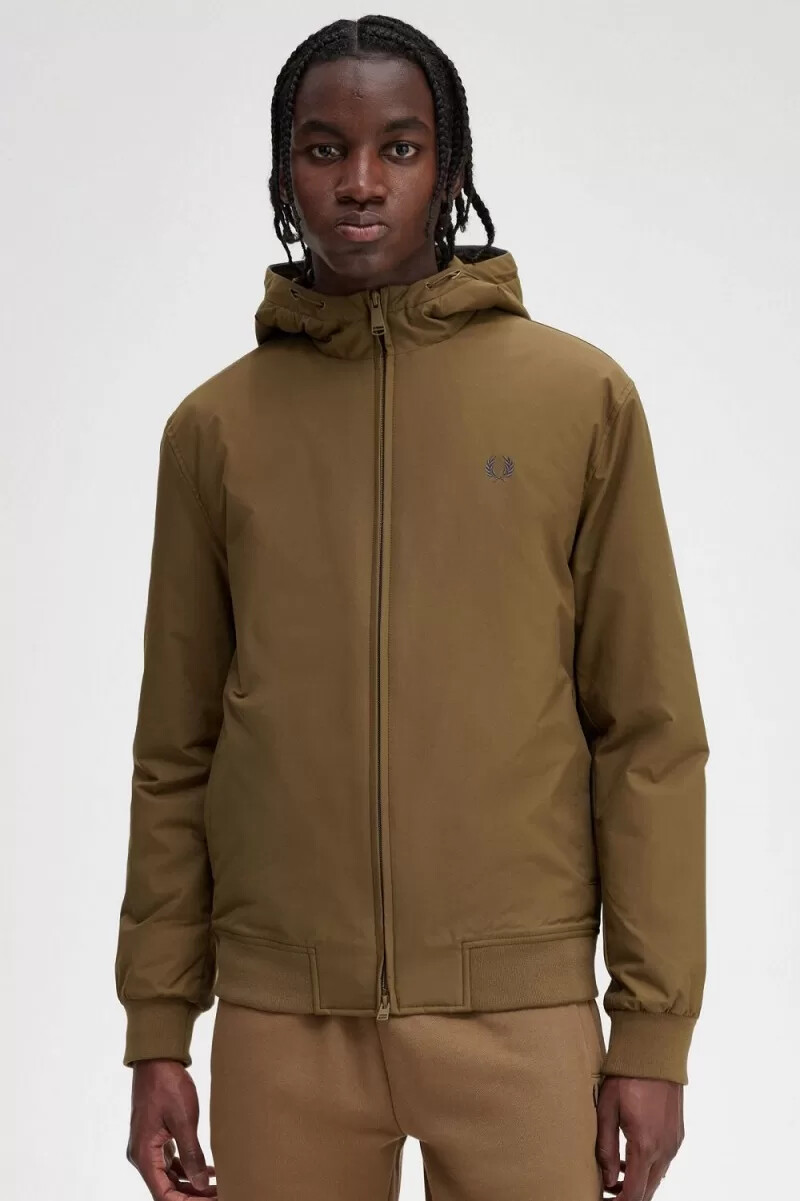 fred perry padded hooded brentham mens jackets brown