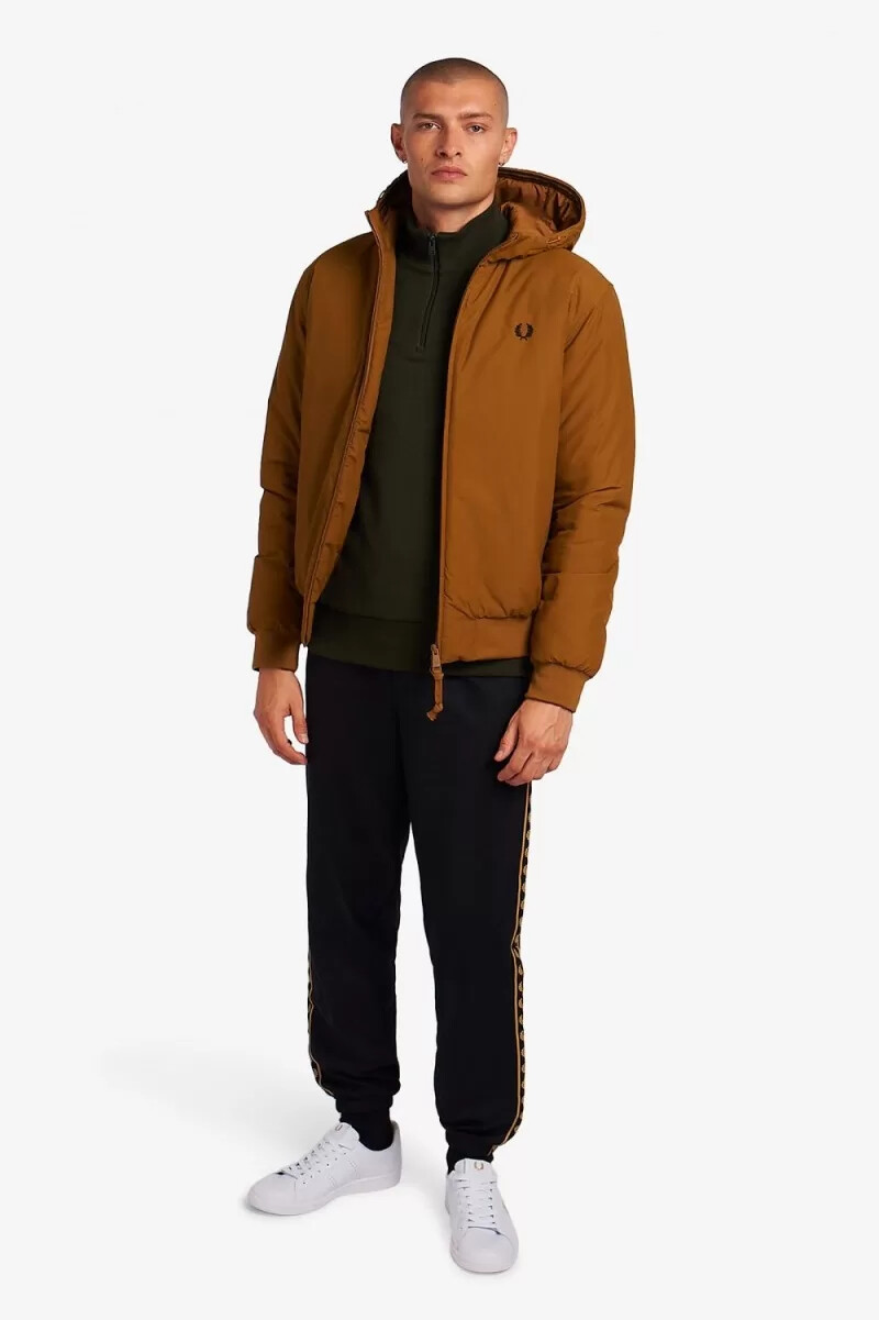 fred perry padded hooded brentham mens jackets dark coffee