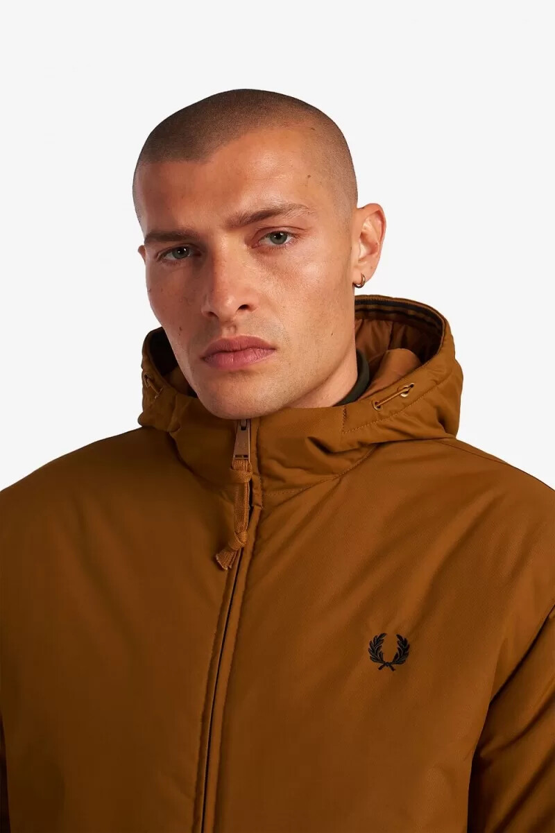 fred perry padded hooded brentham mens jackets dark coffee