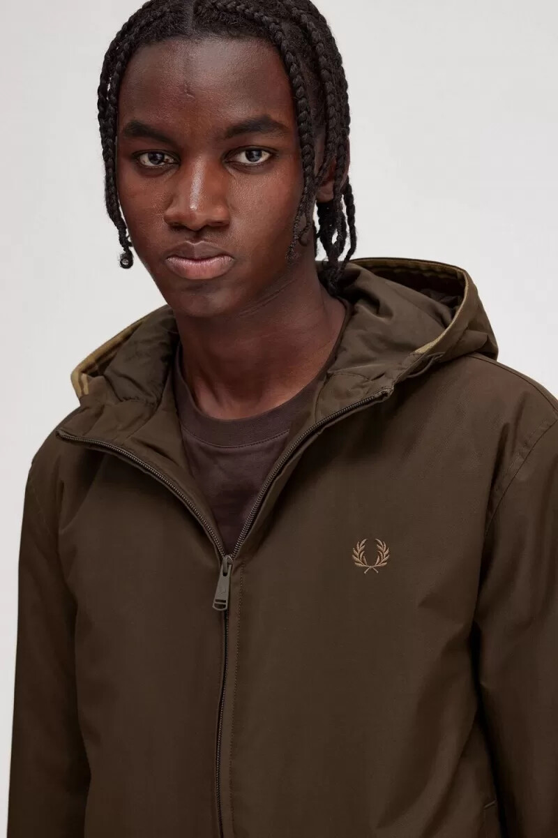 fred perry padded hooded brentham mens jackets burnt tobacco