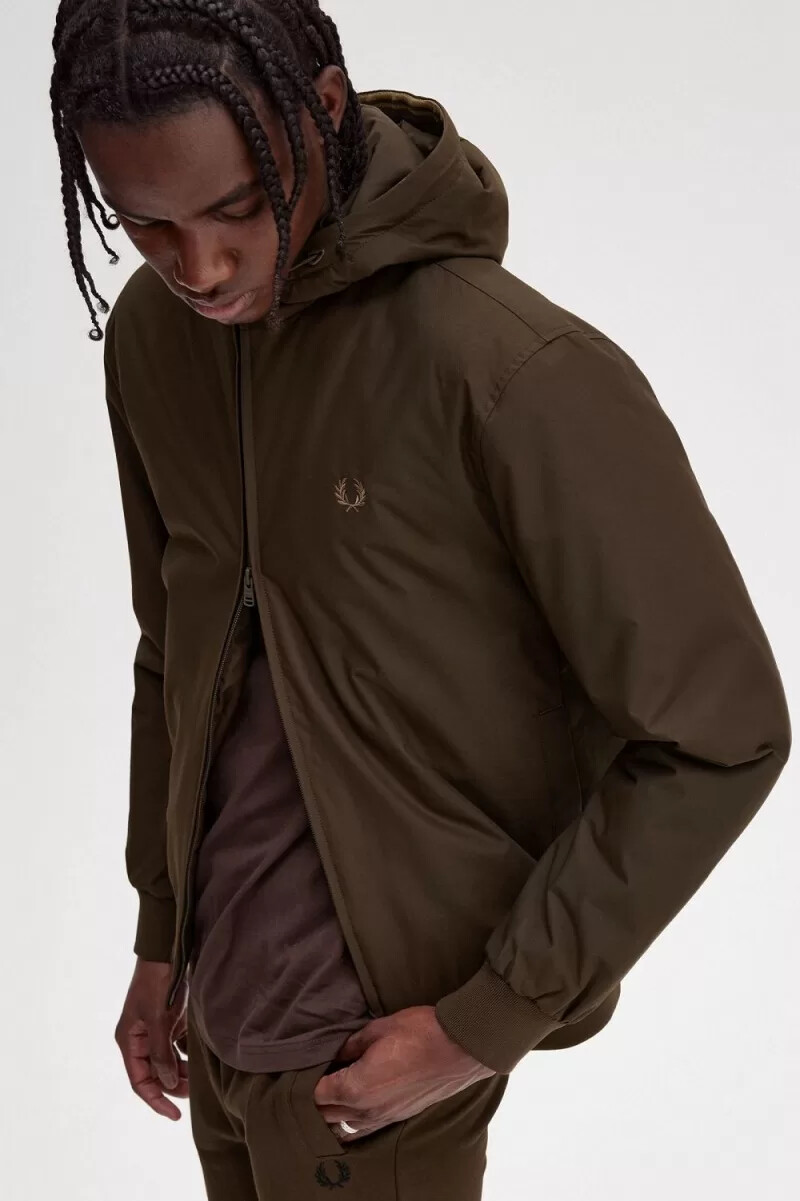 fred perry padded hooded brentham mens jackets burnt tobacco