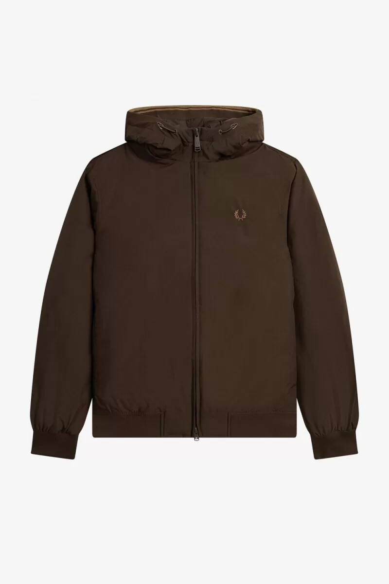 fred perry padded hooded brentham mens jackets burnt tobacco