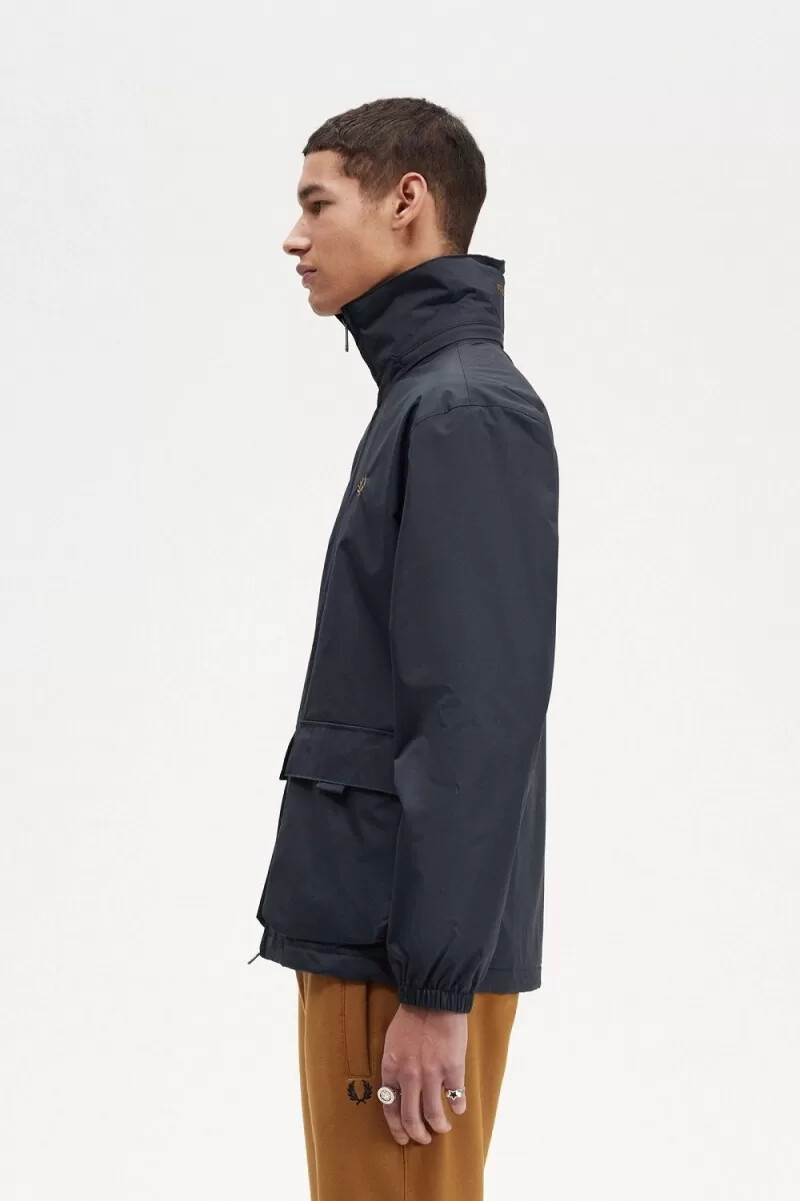 fred perry patch pocket zip through mens jackets navy