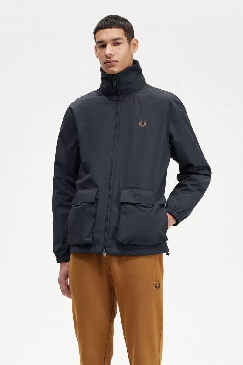 fred perry patch pocket zip through mens jackets navy