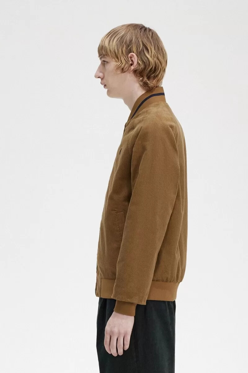 fred perry waffle cord tennis bomber mens jackets brown
