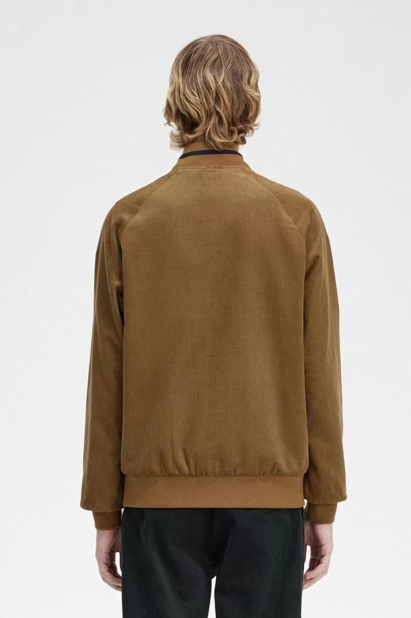fred perry waffle cord tennis bomber mens jackets brown