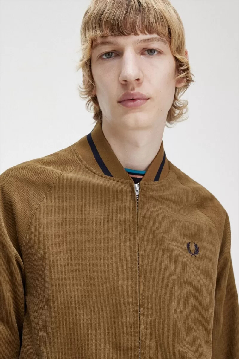 fred perry waffle cord tennis bomber mens jackets brown