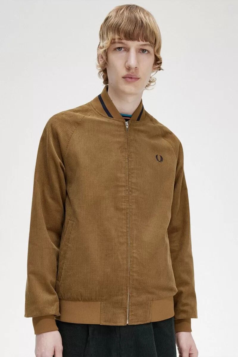 fred perry waffle cord tennis bomber mens jackets brown