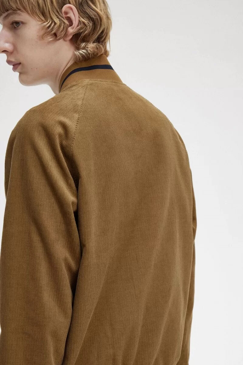 fred perry waffle cord tennis bomber mens jackets brown