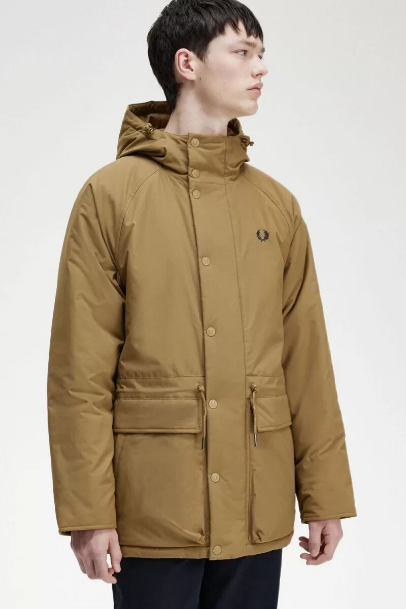 fred perry padded zip through mens jackets brown