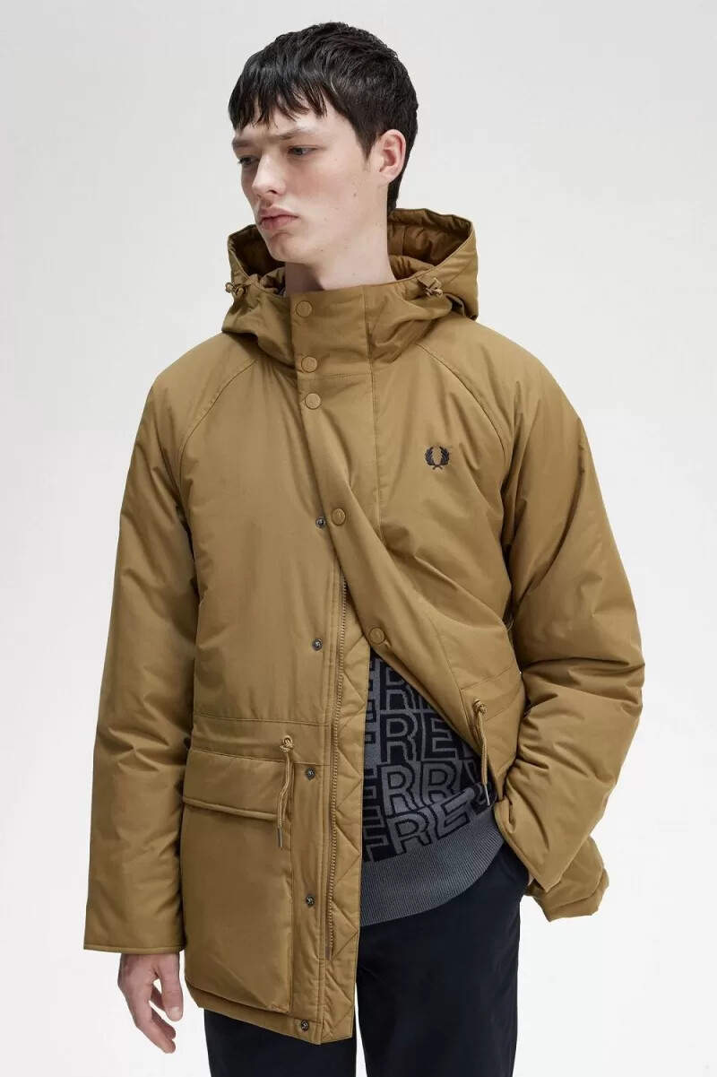 fred perry padded zip through mens jackets brown