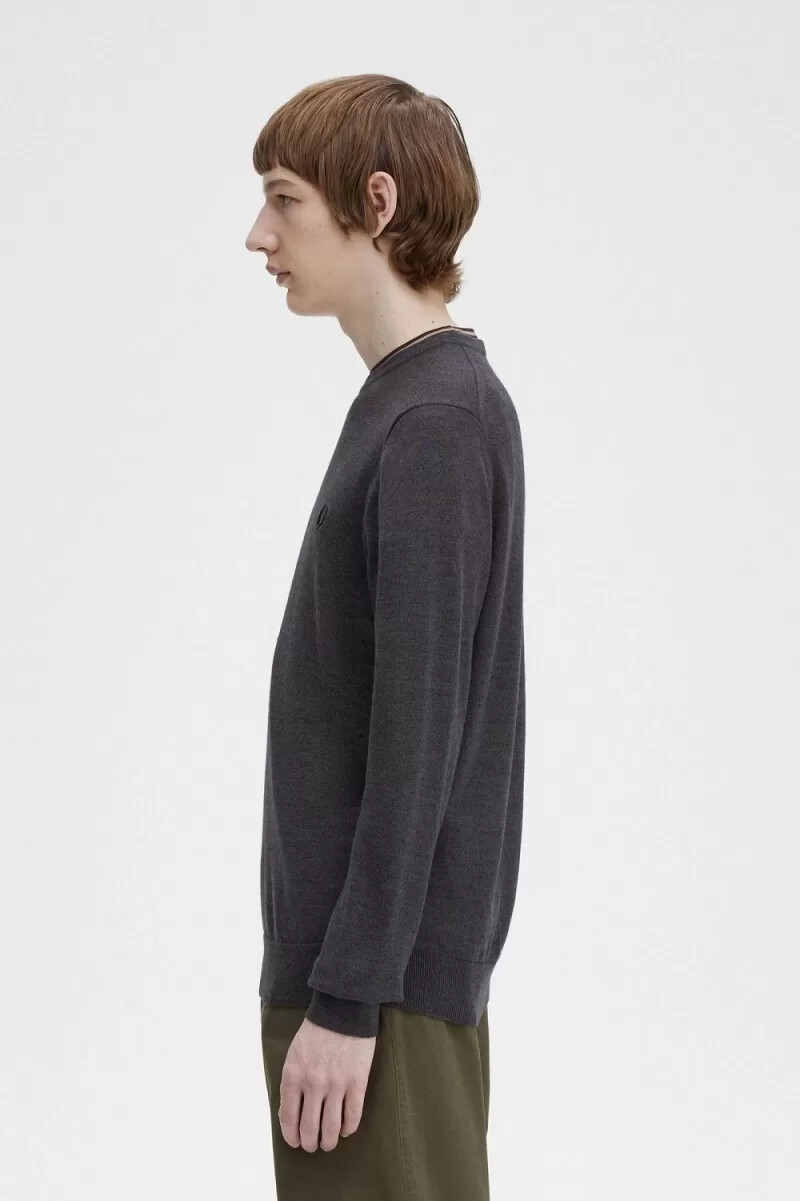 fred perry classic crew neck mens jumper dark grey marl