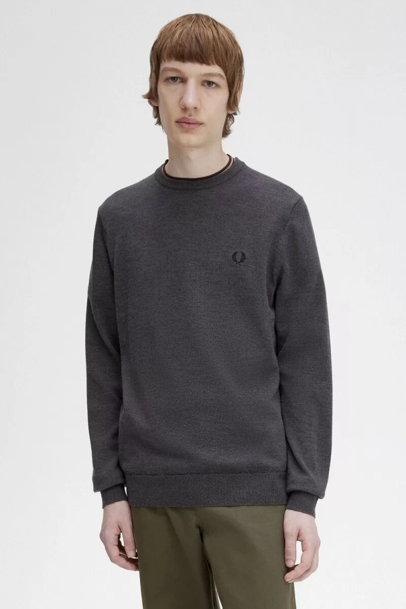 fred perry classic crew neck mens jumper dark grey marl