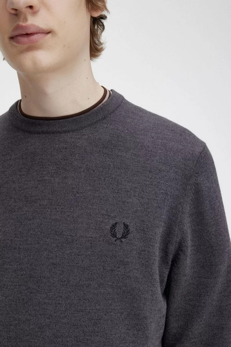 fred perry classic crew neck mens jumper dark grey marl