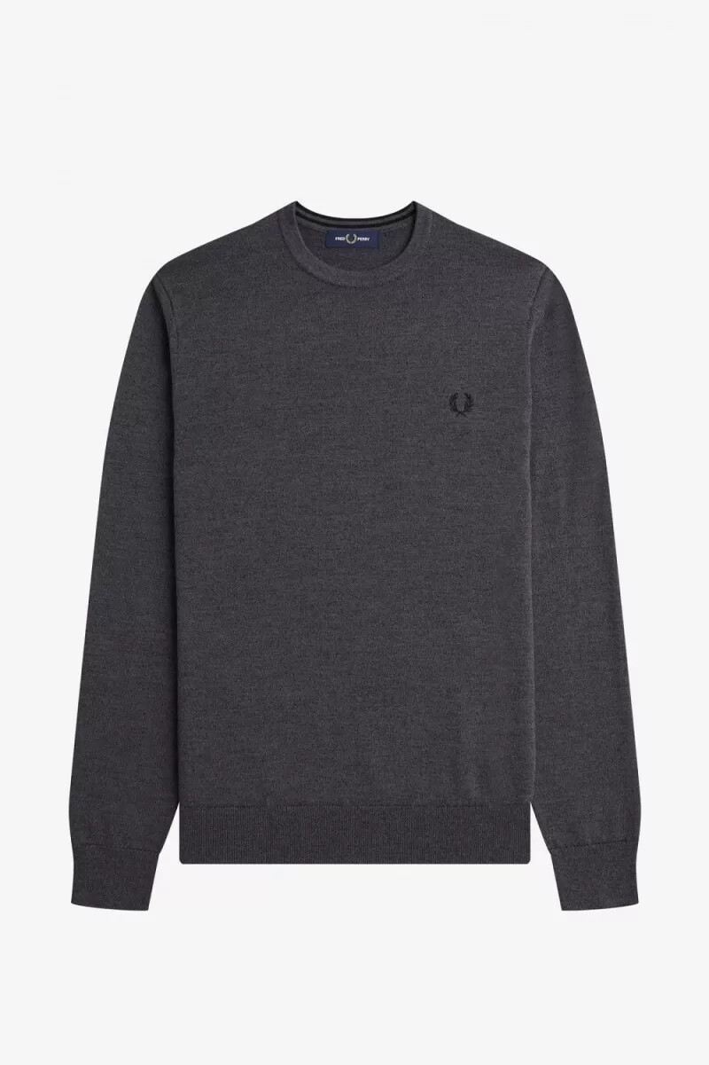 fred perry classic crew neck mens jumper dark grey marl