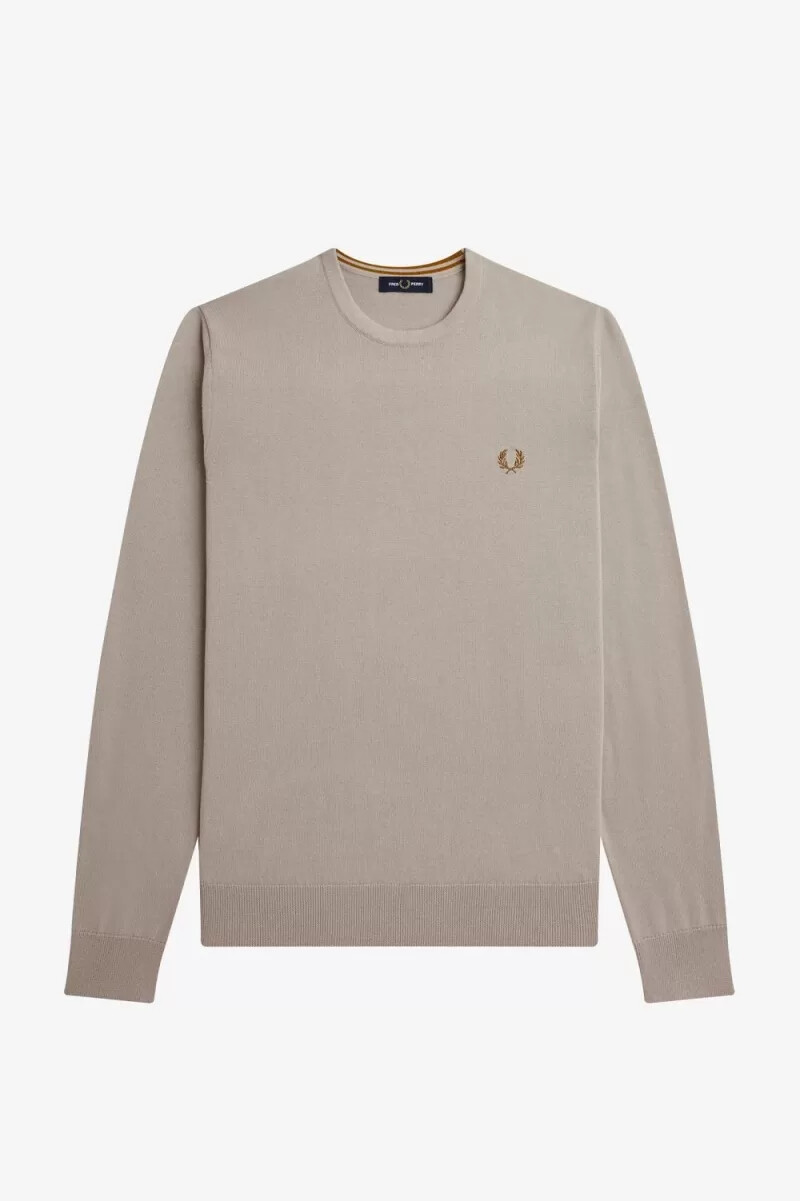 fred perry classic crew neck mens jumper dark oatmeal