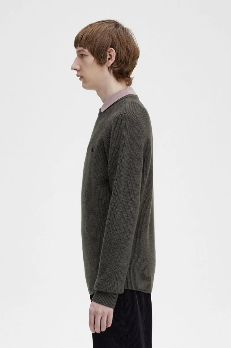 fred perry textured lambswool mens jumper field green