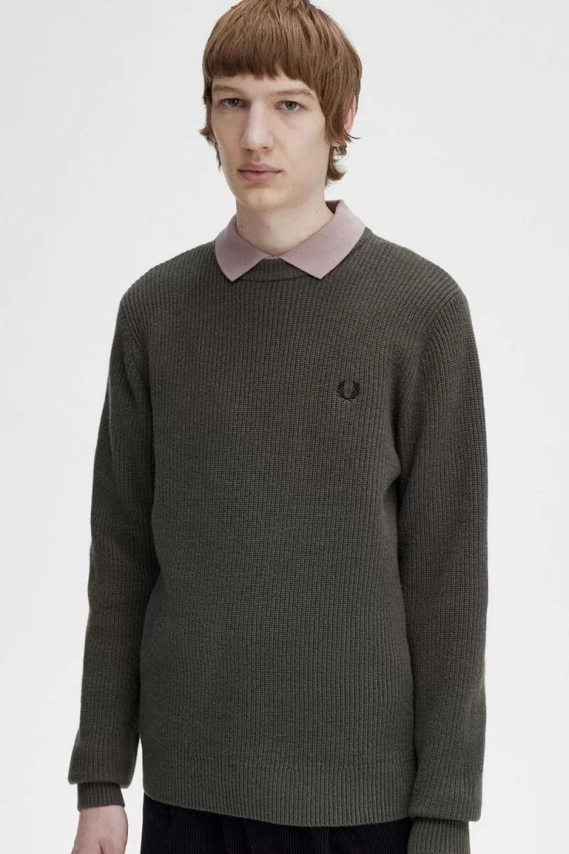 fred perry textured lambswool mens jumper field green