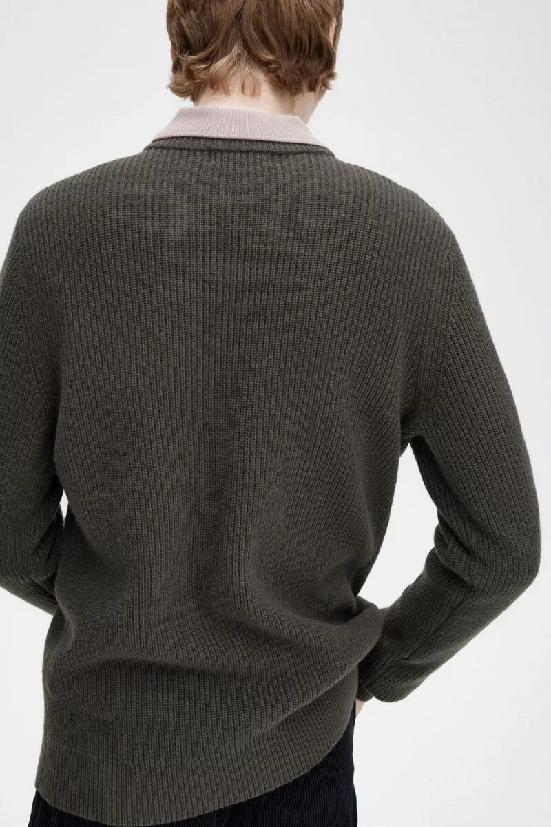 fred perry textured lambswool mens jumper field green