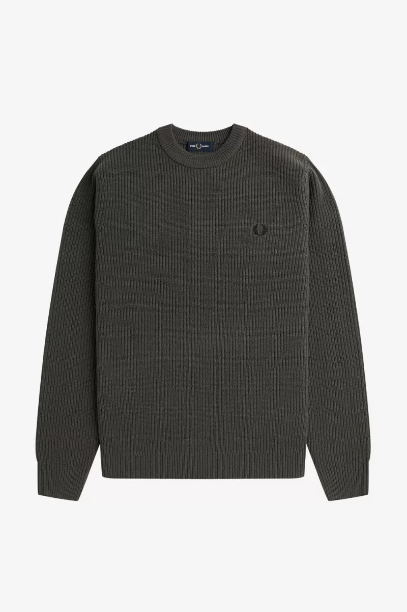 fred perry textured lambswool mens jumper field green