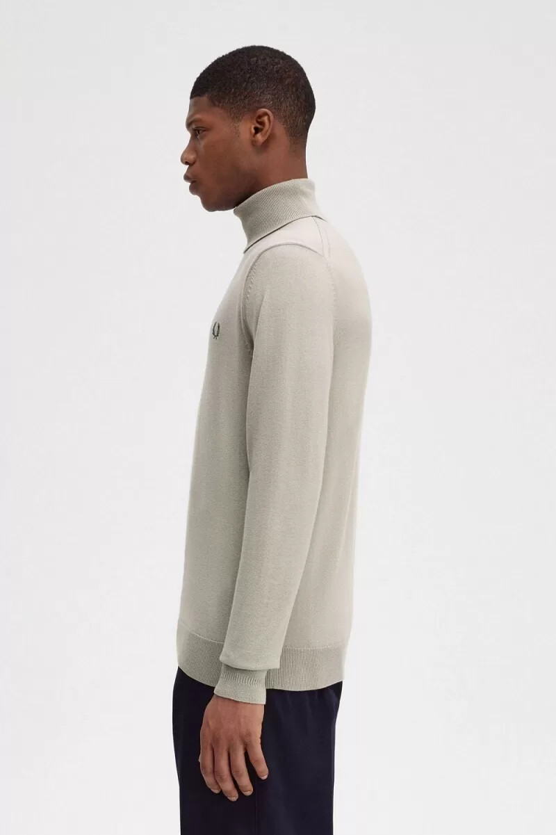 fred perry roll neck mens jumper dark oatmeal