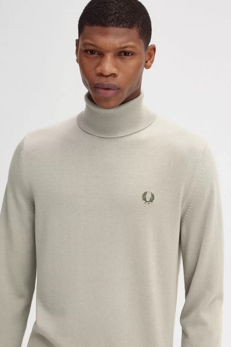 fred perry roll neck mens jumper dark oatmeal
