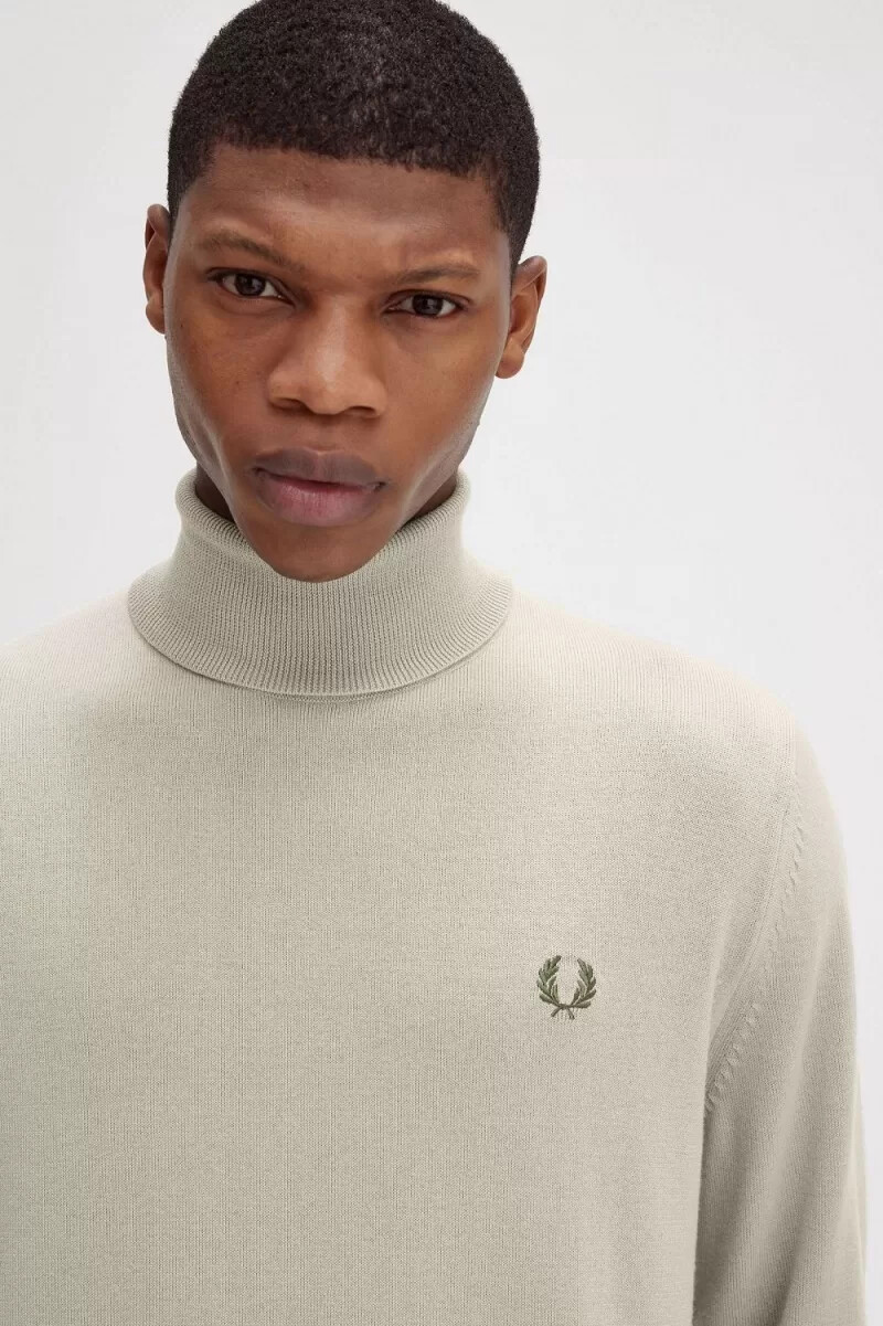 fred perry roll neck mens jumper dark oatmeal