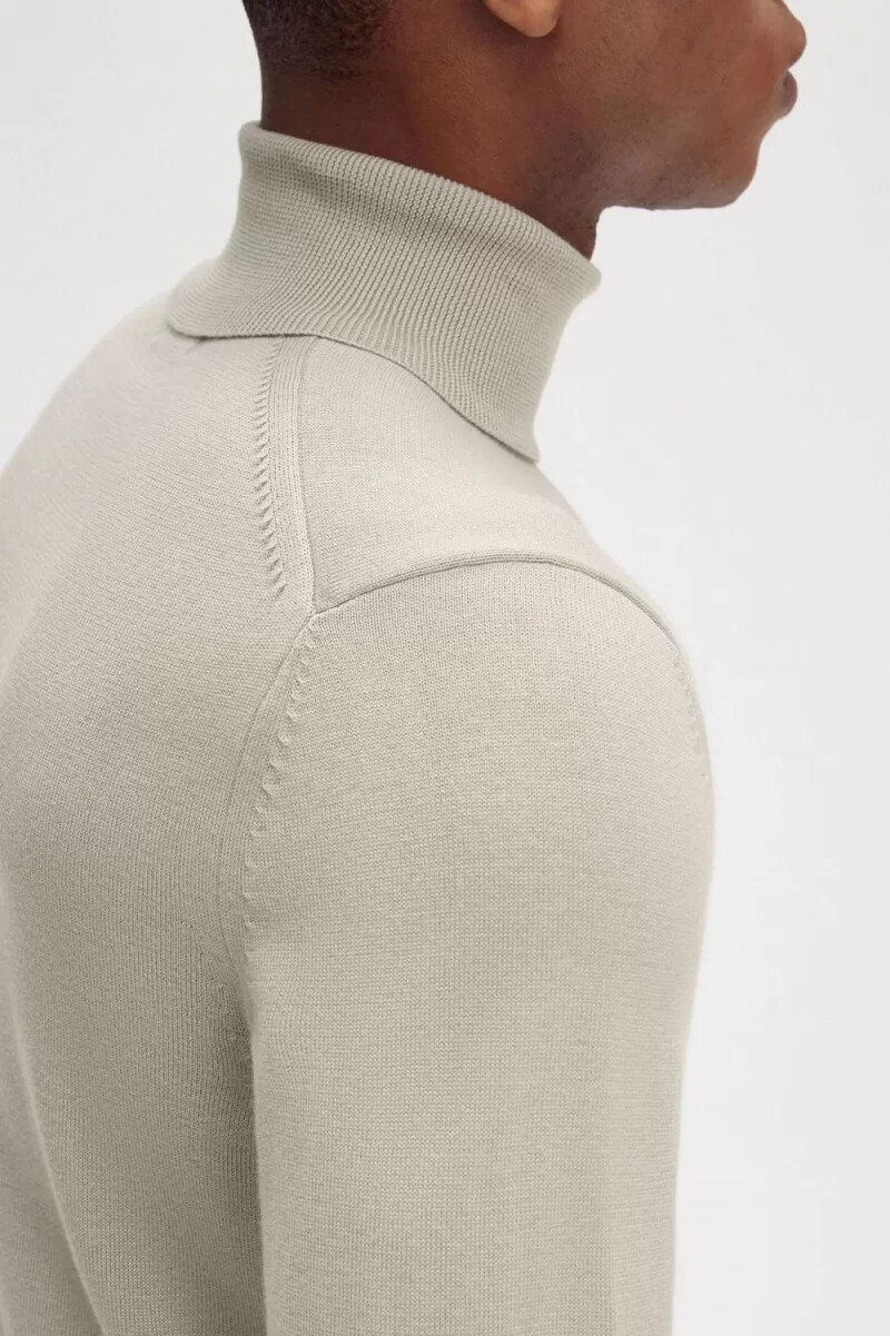 fred perry roll neck mens jumper dark oatmeal