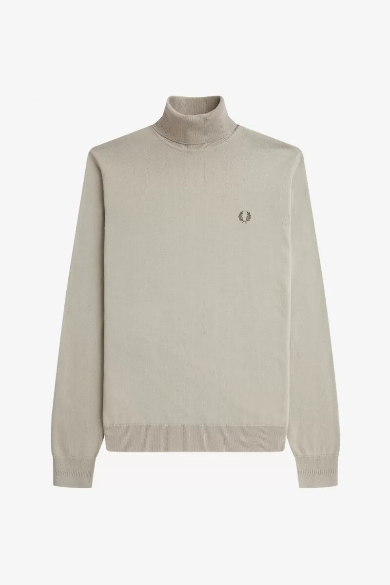 fred perry roll neck mens jumper dark oatmeal