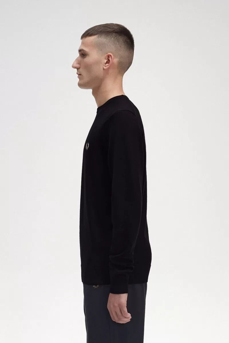fred perry classic crew neck mens jumper black