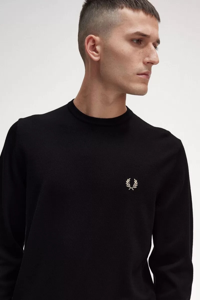 fred perry classic crew neck mens jumper black