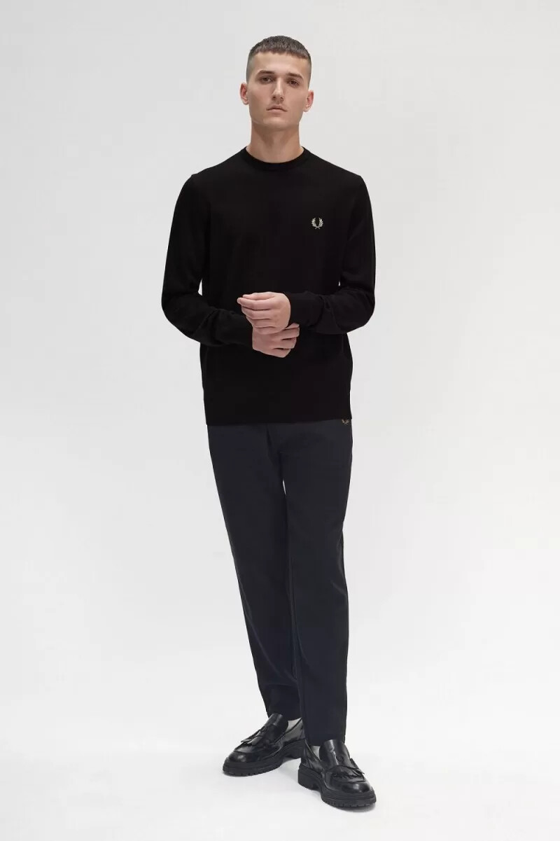 fred perry classic crew neck mens jumper black