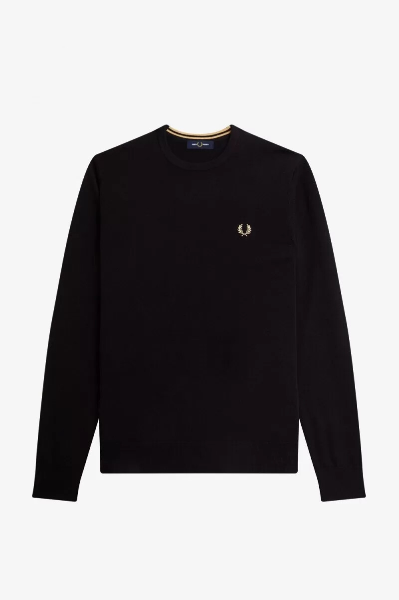 fred perry classic crew neck mens jumper black