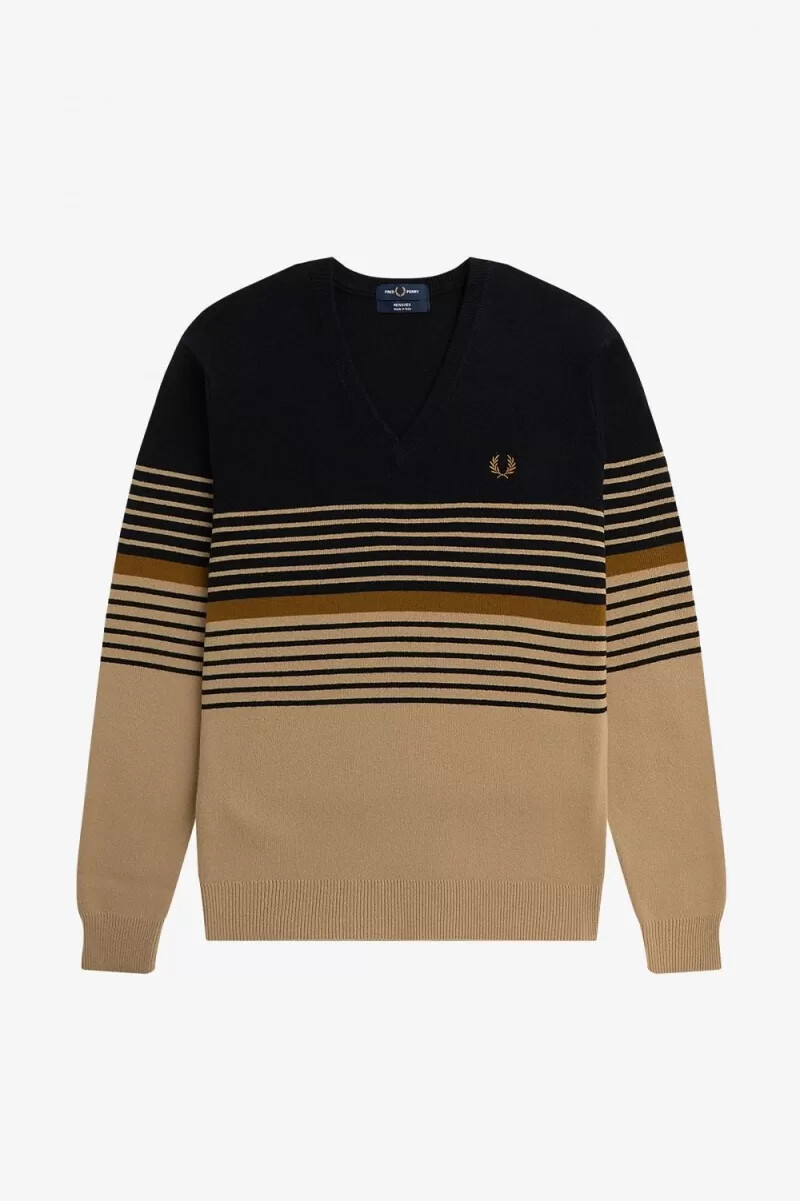 fred perry lambswool striped mens jumper khaki