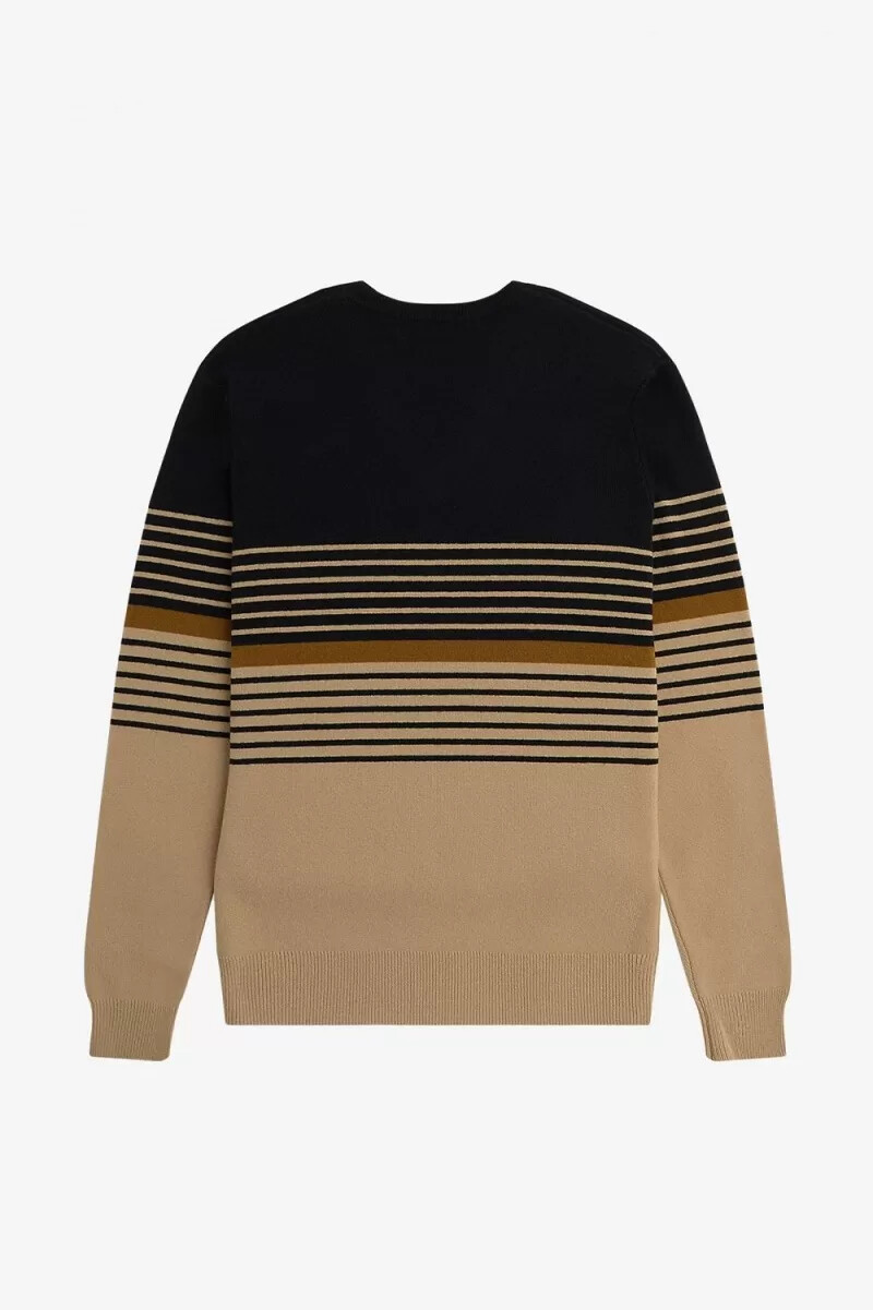 fred perry lambswool striped mens jumper khaki