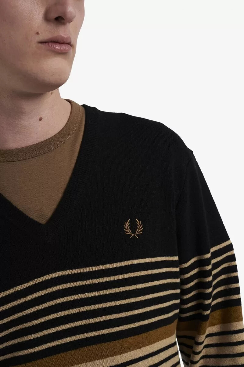 fred perry lambswool striped mens jumper khaki