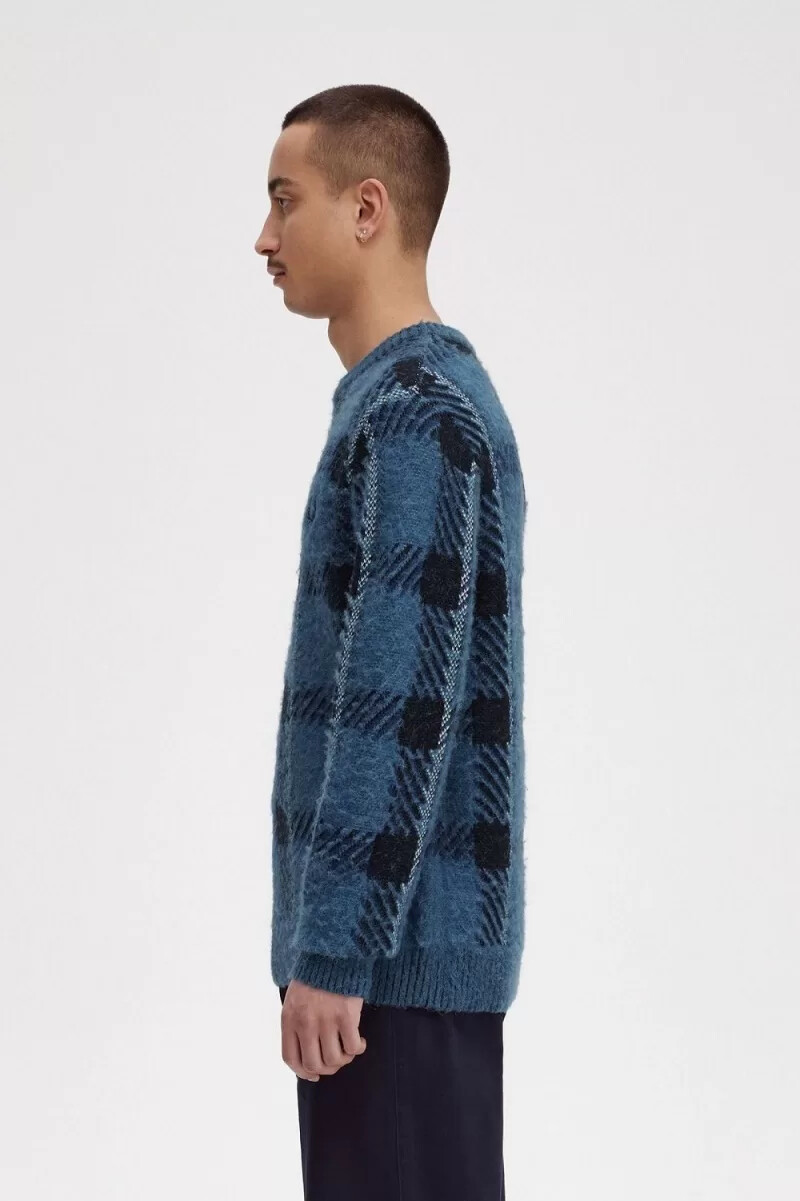 fred perry glitch tartan mens jumper midnight blue