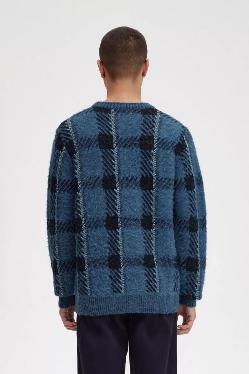 fred perry glitch tartan mens jumper midnight blue