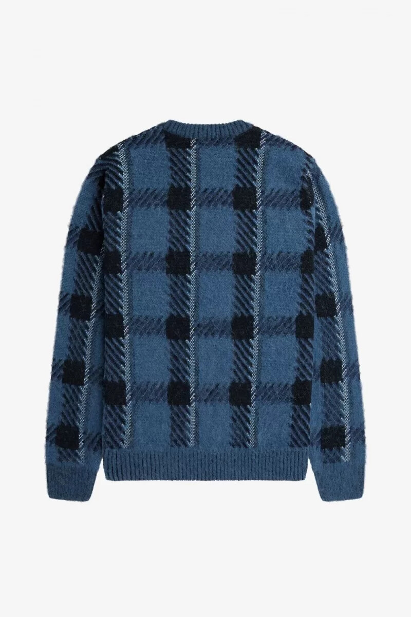 fred perry glitch tartan mens jumper midnight blue