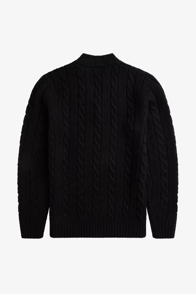 fred perry cable knit v neck mens jumper black