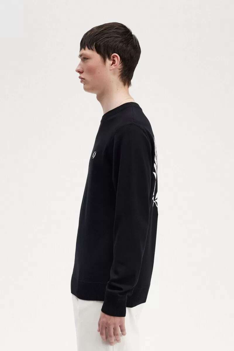 fred perry graphic laurel wreath mens jumper black