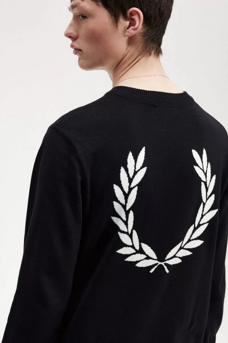 fred perry graphic laurel wreath mens jumper black