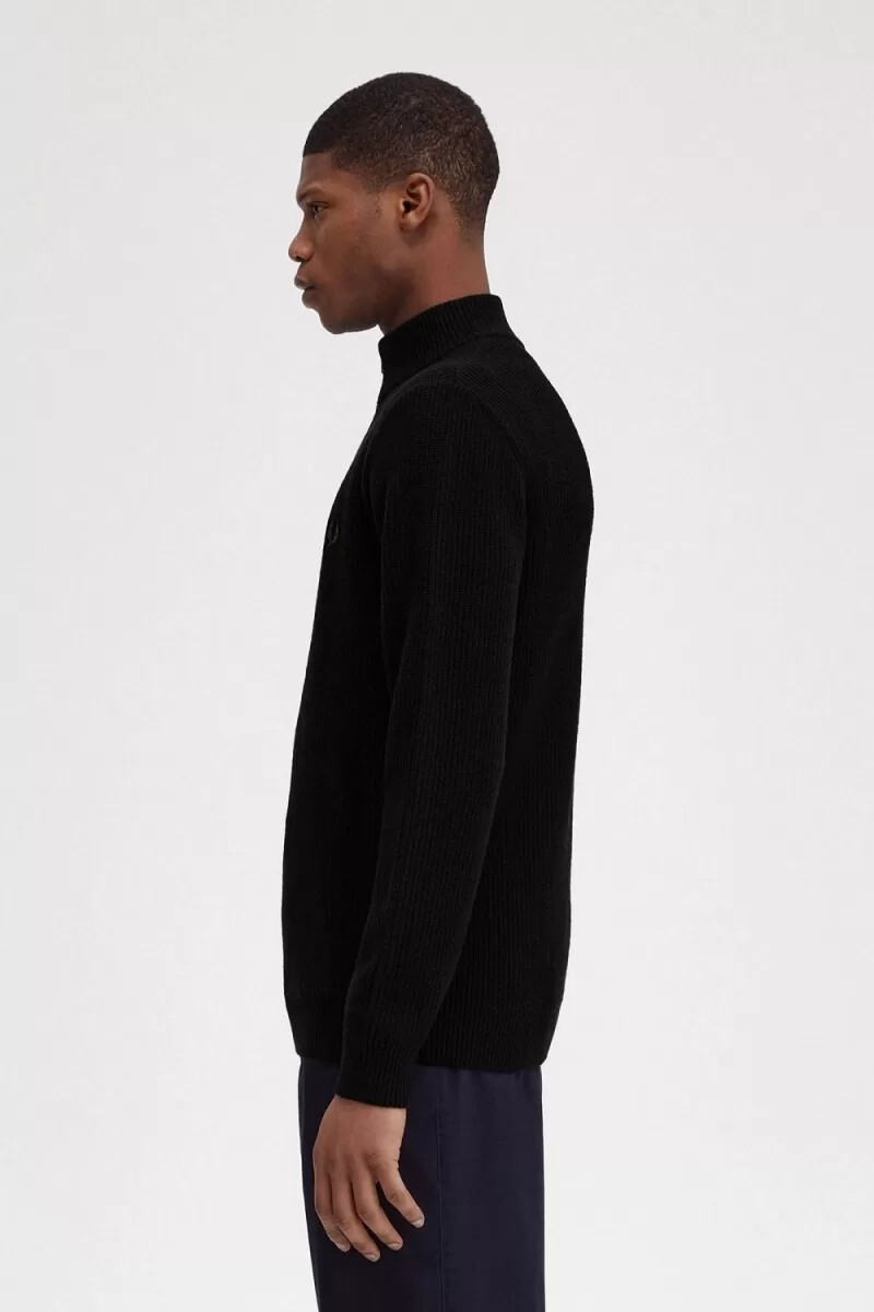 fred perry textured half zip mens jumper black