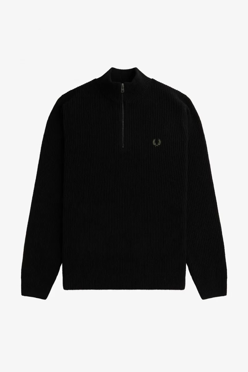fred perry textured half zip mens jumper black