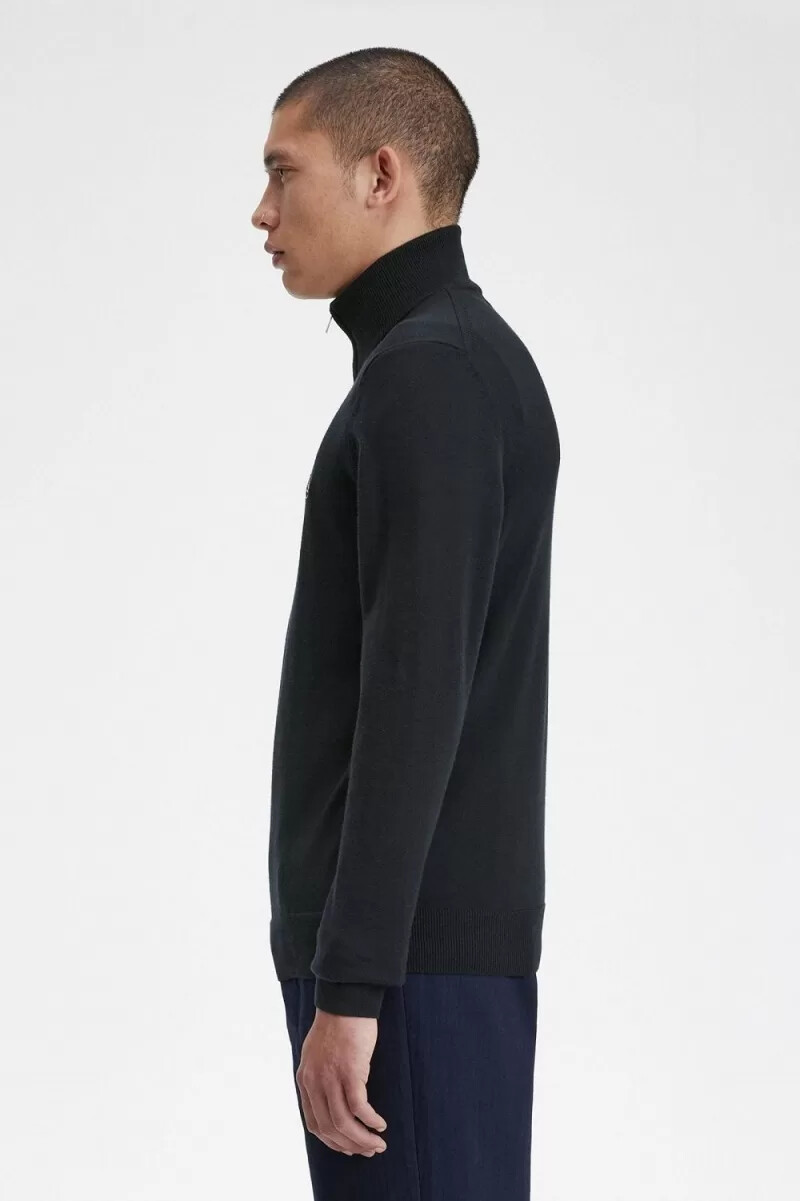 fred perry classic half zip mens jumper black