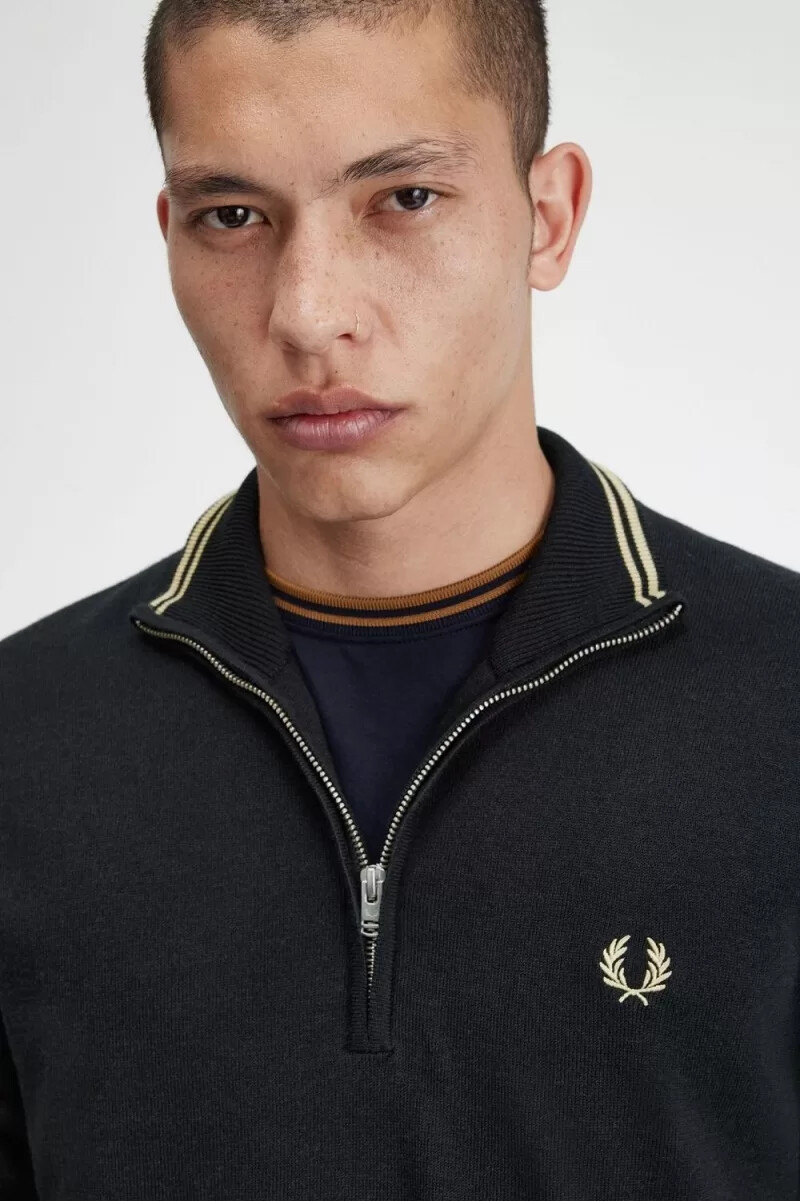fred perry classic half zip mens jumper black