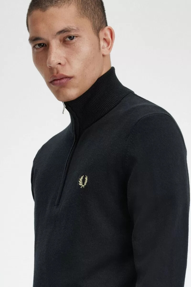 fred perry classic half zip mens jumper black